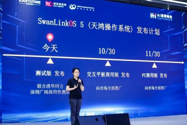 软通动力高级副总裁、鸿湖万联总经理秦张波现场发布swanlinkos 5